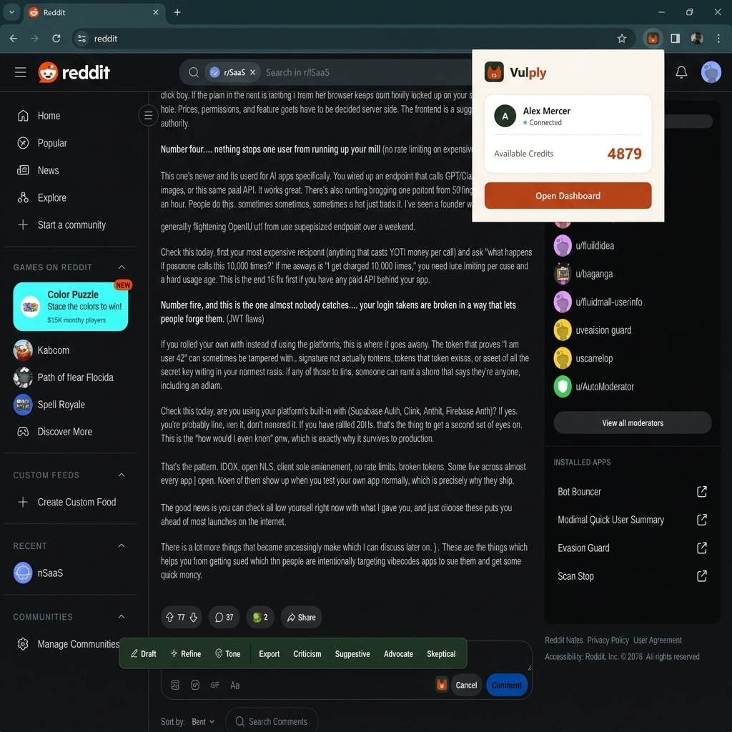 Vulply Chrome Extension Mockup